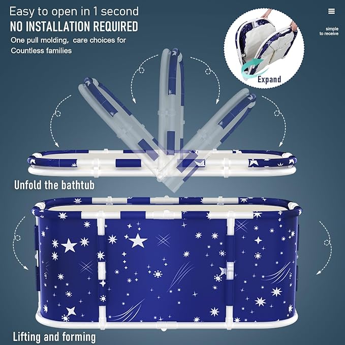 Portable Foldable Bathtub for Adult, 47" Folding Tub, Soaking Bathtub for Hot Bath and Ice Bath, Freestanding Surround Collapsible Bathtubs, Reinforced Bracket, Large Capacity (Z-Blue)