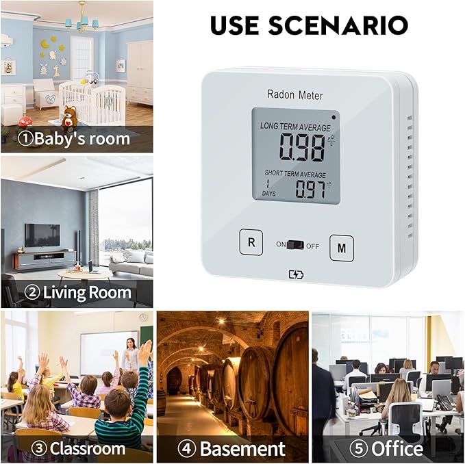Funny Kitchen Home Radon Detector, Portable Radon Meter, Elifecity Long and Short Term Home Radon Monitor, Battery-Powered, Easy-to-Use, Ensure Your Home's Safety, White, KT-013