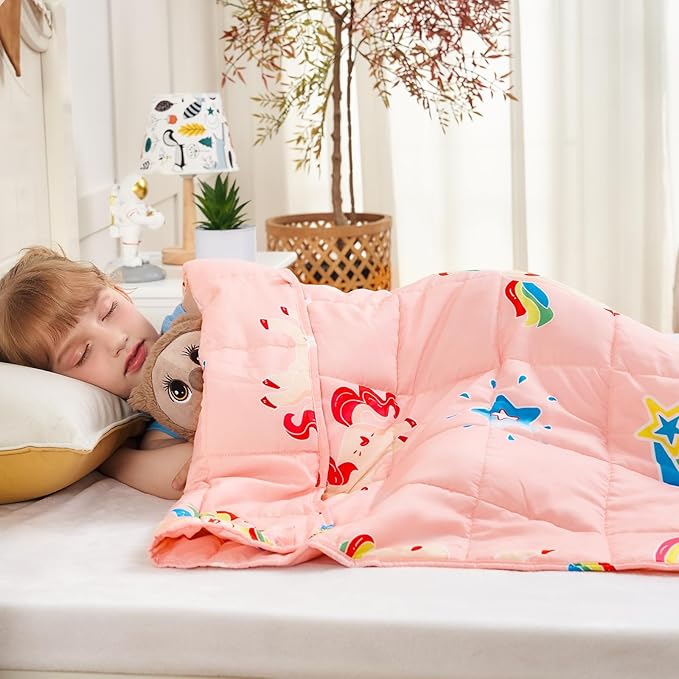 yescool Unicorn Weighted Blanket 5 Pounds Cooling Weighted Lap Blanket, Pink Rainbow Heavy Blankets, Breathable Weighted Throw Blanket Gifts for 40-60lbs, 36"x48"