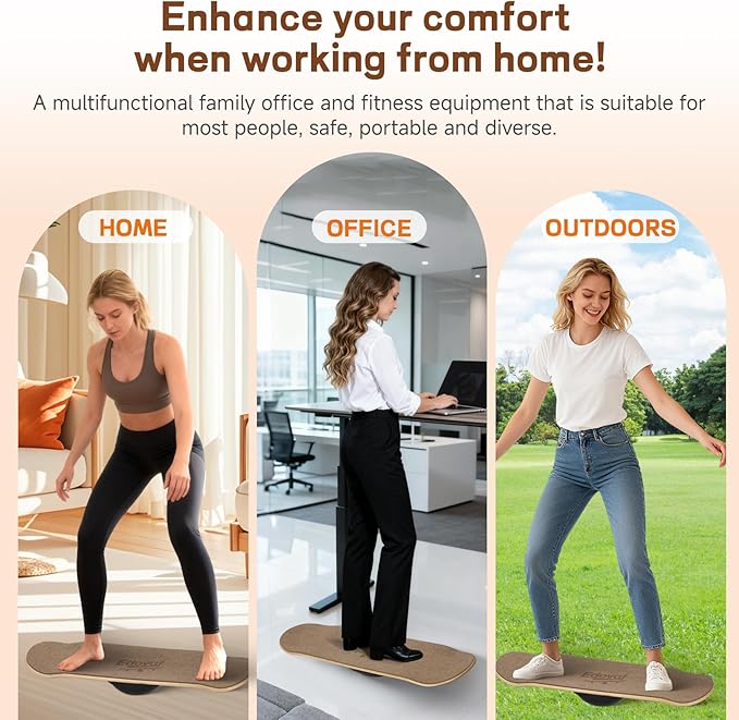 360° Balance Board for Adults & Kids – Wide Wooden Wobble Board for Standing Desk, Snowboard & Surf Training, Portable Home Gym Core Strength Trainer, 400lbs Capacity