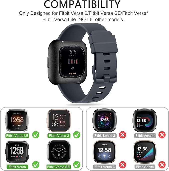 Mugust Sport Bands Compatible with Fitbit Versa 2 / Fitbit Versa /Versa Lite/Versa SE, Classic Soft Silicone Replacement Wristbands Straps for Fitbit Versa 2 Smart Watch Women Men (Large,Midnight