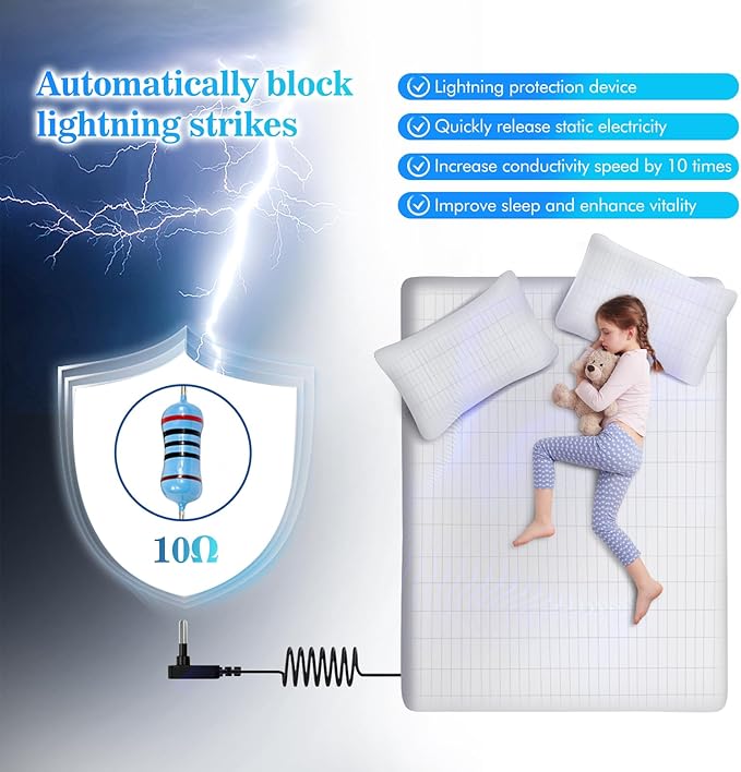 HLLBLL® Grounding Bedding Sheet Set, Bed Sheets and Pillowcase Set, 90% Organic Cotton+10% Pure Silver Organic Fitted Grounded Sheet for Improved Sleep, Pain Relief (White, (78 * 80.2 * 15inch))