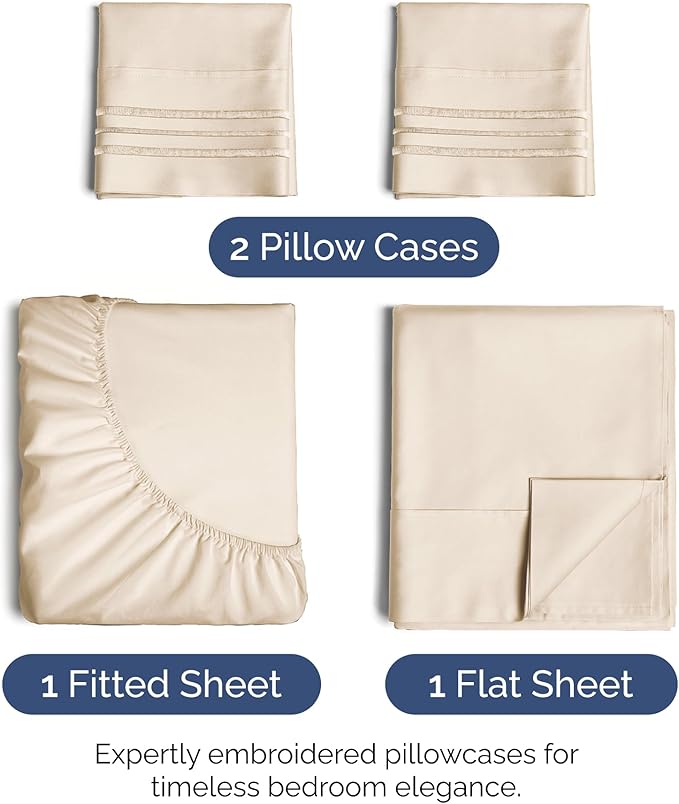 Full Size 4 Piece Sheet Set - Extra Soft, Breathable & Cooling Sheets - Hotel Luxury Durable Bed Sheets for Women & Men - Deep Pockets, Easy-Fit & Wrinkle-Free Sheets - Cream Pink Oeko-Tex Bed Sheets