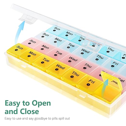 Monthly Pill Organizer 28 Day, 4 Weeks Pill Box 7 Day, XL Weekly Medicine Organizer for Vitamins, Fish Oil, Supplements (Multicolor)