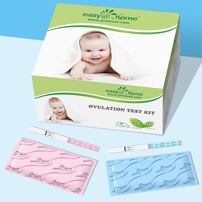 Easy@Home Ovulation & Pregnancy Test Strips Kit: 25 Ovulation Tests 10 Pregnancy Tests & 35 Large Urine Cups - Powered by Premom Ovulation APP | 25LH + 10HCG + 35 Urine Cups