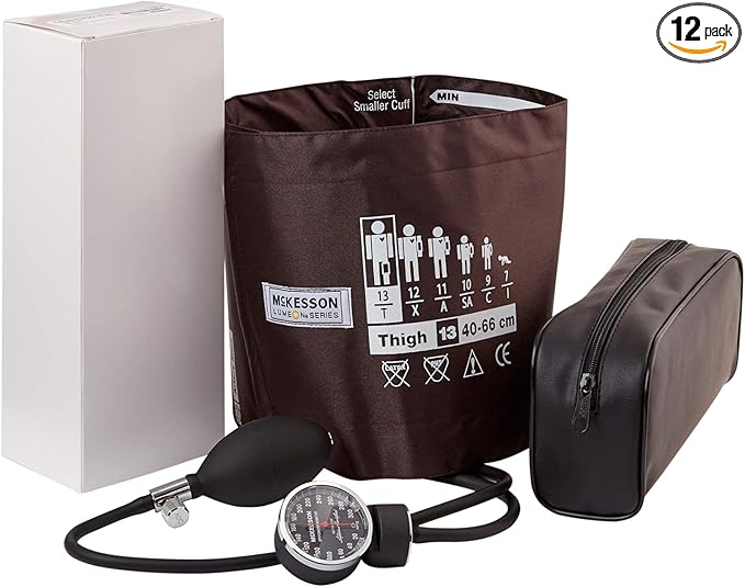 McKesson LUMEON Deluxe Aneroid Sphygmomanometer, Blood Pressure with Cuff, Thigh, Brown, Adult Large, 12 Count