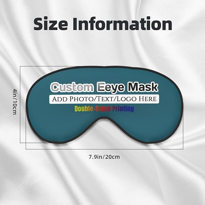 Custom Sleep Eye Mask Personalized Men Women Blindfold Design Your Own Photo Text Logo Adjustable Strap Soft Eyeshade Customized Blackout Eye Cover for Home Offices Travel Blue Green