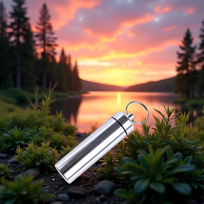 Silver Small Portable Pill Box Keychain, Aluminium Alloy Mini Pill Organizer Case Container for Purse,Waterproof Metal Pill Holder Medicine Bottle for Outdoor Camping Travel Pill Box