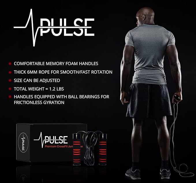 Weighted Jump Rope (1LB) With Memory Foam Handles and Thick Speed Cable - For fitness workouts at home, cardio, boxing and MMA, CrossFit, endurance training, Jumping Exercise. PULSE ATHLETICS.