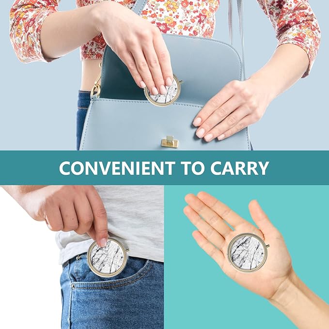 Pill Case Pill Box with Mirror Retro Small Pill Case for Purse or Pocket Bronze Pill Box or Vitamins, Fish Oil, Supplements, Pill Containe Travel Gifts（2PCS）