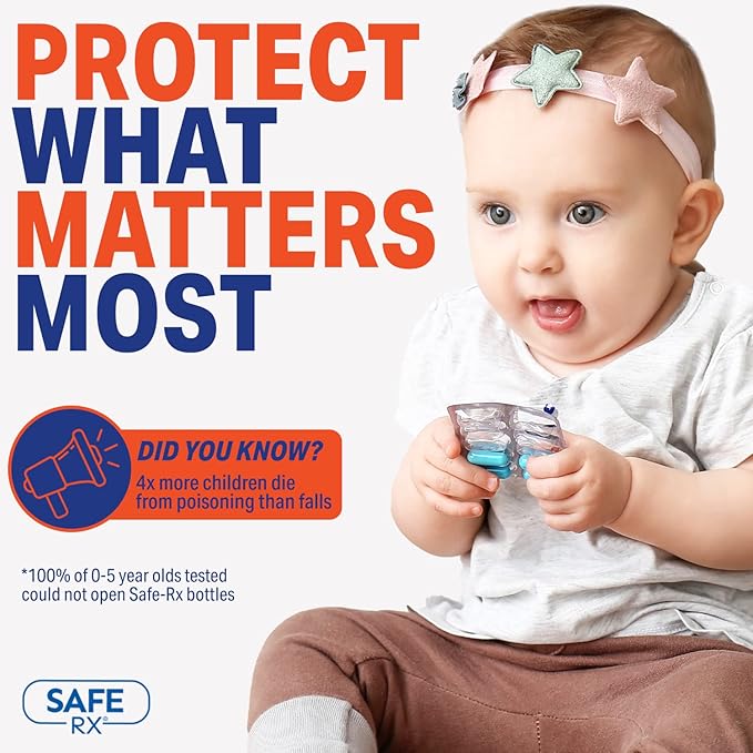 Safe Rx Locking Pill Bottle | Combination Lock | Prevent Pill Theft, Secure Medication or Small Valuable Items | Certified Child-Resistant, Senior-Friendly | 4.5″ x 1.5″ (1-Pack), Blue