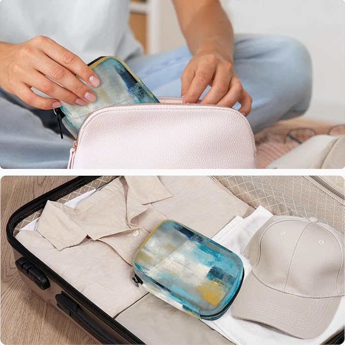 Blue Pattern Abstract Pill Case Travel Pill Organizer Weekly 7 Day Portable with Zipper Medicine Box Pill Case for Vitamins, Birth Control,Fish Oils,Medication, Supplements