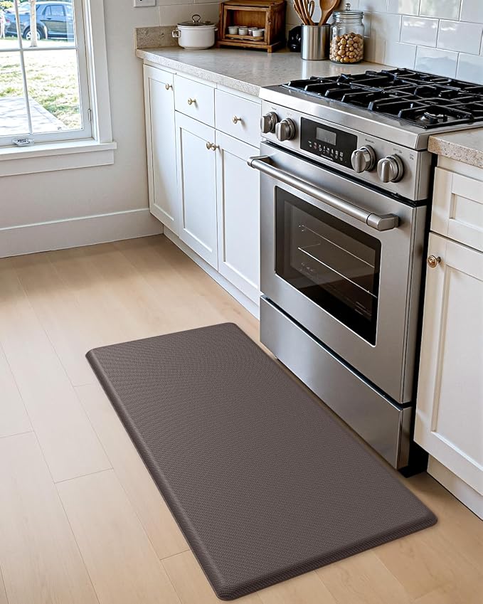 DEXI Kitchen Mat Cushioned Anti Fatigue, Extra Thick Comfort Standing Floor Mats Waterproof, Memory Foam Antifatigue Runner Rug for Desk Office, Sink, Laundry, 48x20, Brown