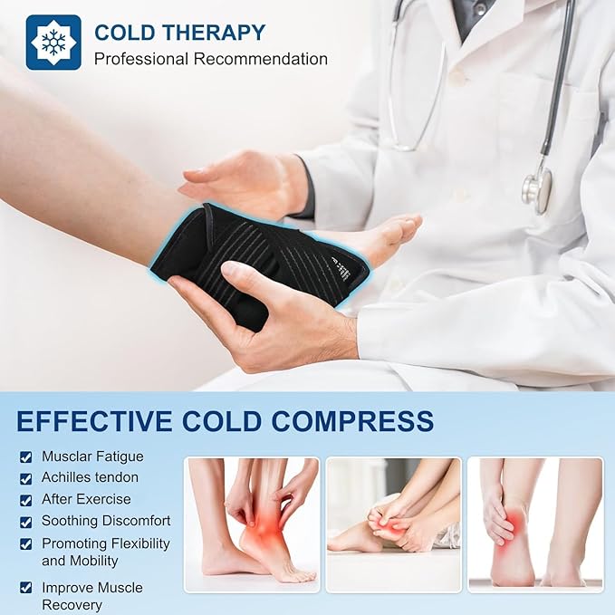 Ankle Ice Pack Wrap with Compression – Reusable Cold Gel Pack for Foot and Achilles, Dual Strap Design with Soft Plush Lining, Flexible Cold Therapy for Ankle Support - 2 Packs