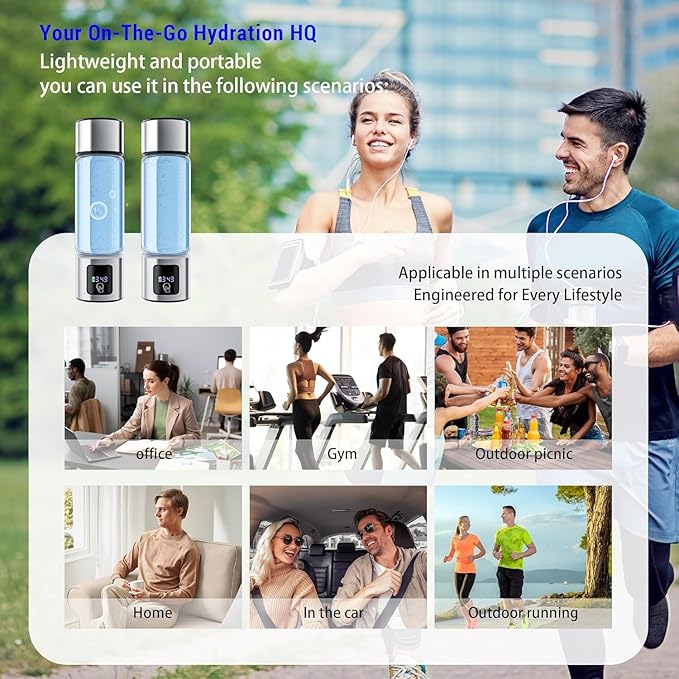 Upgrade 3-in-1 Hydrogen Water Bottle with Display - Industry TOP - 24-Hour Hydrogen Lock | 0 Chlorine & 0 Ozone | 100% Leak-Proof Seal, Hydrogen Water Bottle Generator with Hydrogen Straw