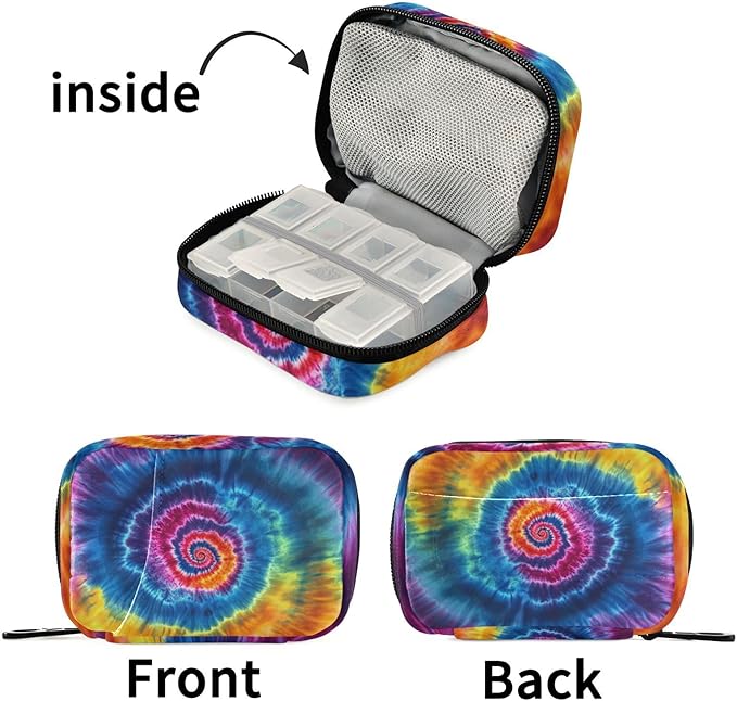 Travel Pill Case Colorful Tie Dye Weekly Small Pill Box 7 Day Pill Box Pill Organizer Bag