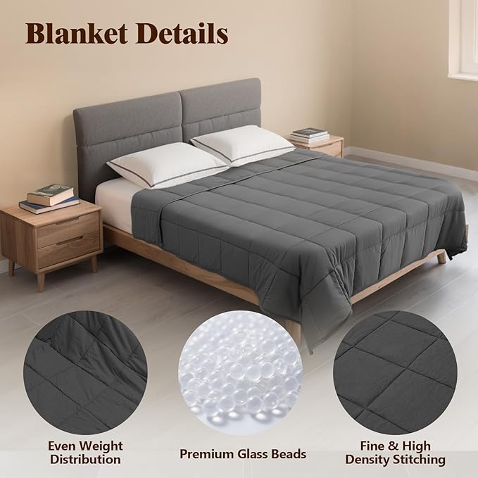 Weighted Blanket for Adults (15 lbs, 60" × 80", Grey) Queen Size Heavy Blanket for 140-160lbs, Breathable Weighted Throw Blanket with Glass Beads for All Season, Washable