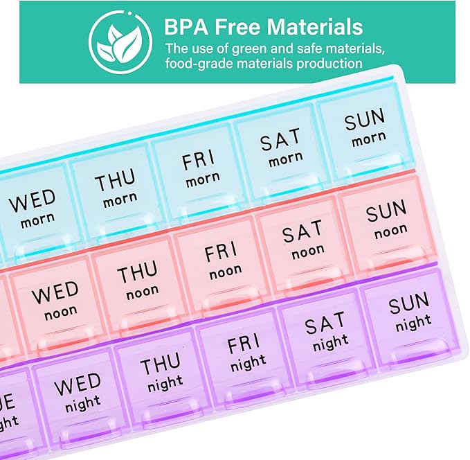 Large Weekly Pill Organizer 3 Times A Day,Travel Pill Cases ，Moisture-Proof 7 Day Pill Contaner,Medicine Pill Organizer, Portable for Pills Vitamin Fish Oil Supplements