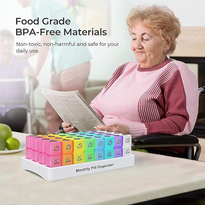 One Month Pill Box Organizer, Large Pill Containers 2 Times A Day Monthly Bpa Free Am and Pm Travel Compact Portable Pill Case, Air-Tight Daily Medicine Holder, 32 Compartments