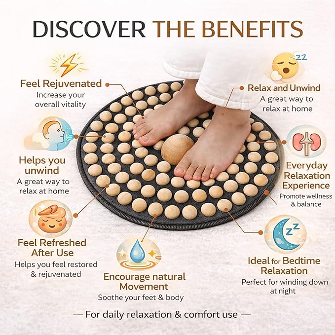 Foot Massage Mat Made from Natural Hardwood for Daily Relaxation, Foldable Acupressure Pad for Standing & Sitting, Designed for Office Workers, Long Standing Jobs & Home Use