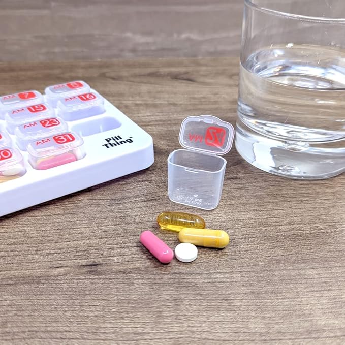 AM/PM Monthly Pill Organizer Tray with 31 Morning and Evening Daily Removable Pill Box Pods (Clear - AM/PM)
