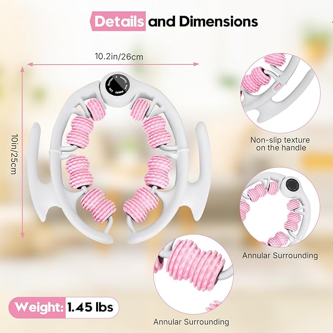 Anti-Cellulite Massage Roller with Detachable Handles | Lymphatic Drainage Massager & Fascia Blaster for Legs, Thighs, Buttocks | Tool for Deep Tissue Pain Relief & Smoother, Contoured Skin (Pink)