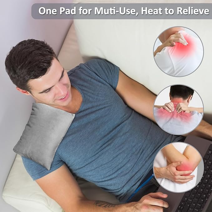 SuzziPad Microwave Heating Pad for Reduce Discomfort Washable Cover, 7x12 Multipurpose Heated Pads Microwavable for Shoulder, Belly, Elbow, Knee, Moist Heat Pack, Sore Muscle, Soothing Fatigue, Grey