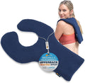 SunnyBay Shoulder and Upper Back Heating Pad, Microwavable Heated Neck and Shoulder Wrap, Weighted Moist Pain Relief Pack with Washable Cover and Flax Seed Filling, Large, Navy Blue