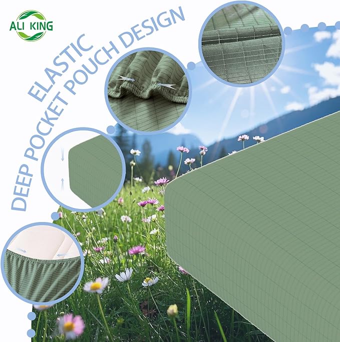 Ali King Grounding Sheets - California King Size, Soft Cotton with Silver Fiber, 15'' Deep Pocket Earth Grounding Fitted Bed Sheets for Improved Sleep (Green, California King 72''*84''*15'')