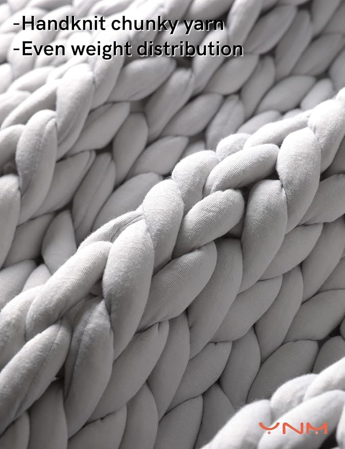 YnM Weighted Blanket, Handmade Chunky Yarn Knitted Design, Soft and Cozy, Temperature Regulating and Breathable, Machine Washable Throw for Sleep or Home Decor (Silver Grey, 50x60 Inch, 10lbs)