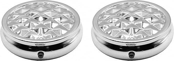 Set of 2 Circular Embossed Triple-Compartment Pocket Purse Pill Box & Organizer (Silver Ridge)