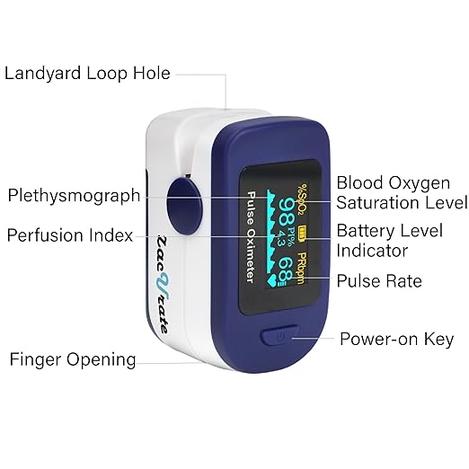 Zacurate 500B-B Wireless Bluetooth Fingertip Pulse Oximeter, Blood Oxygen Monitor with Free App, SpO2, Plethysmograph, and Perfusion Index Finger Oxygen Sensor