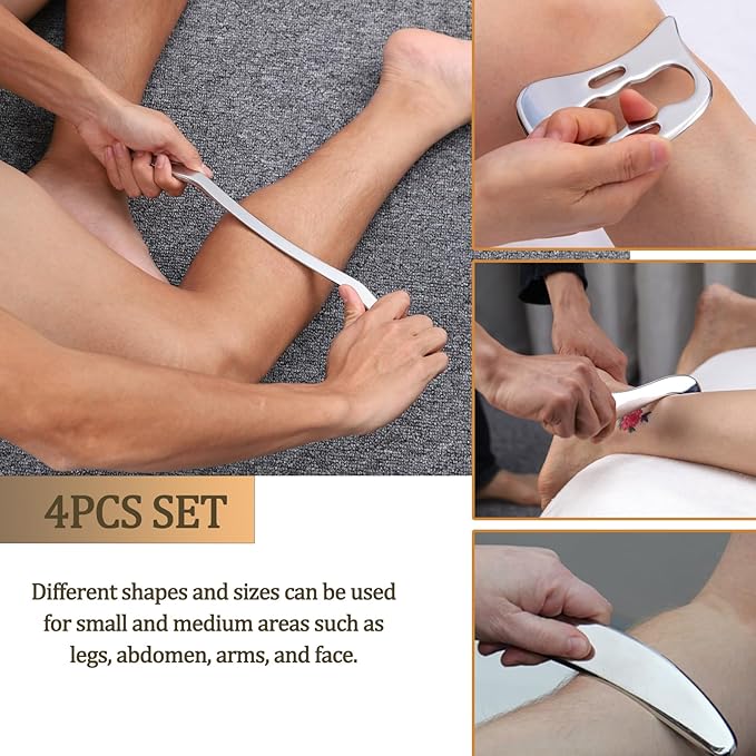 FeelFree Sport 4 in 1 Muscle Scraper Tool Set-Gua Sha Massage Scraping Tools for Soft Tissue Mobilization,Physical Therapy for Back, Legs, Arms