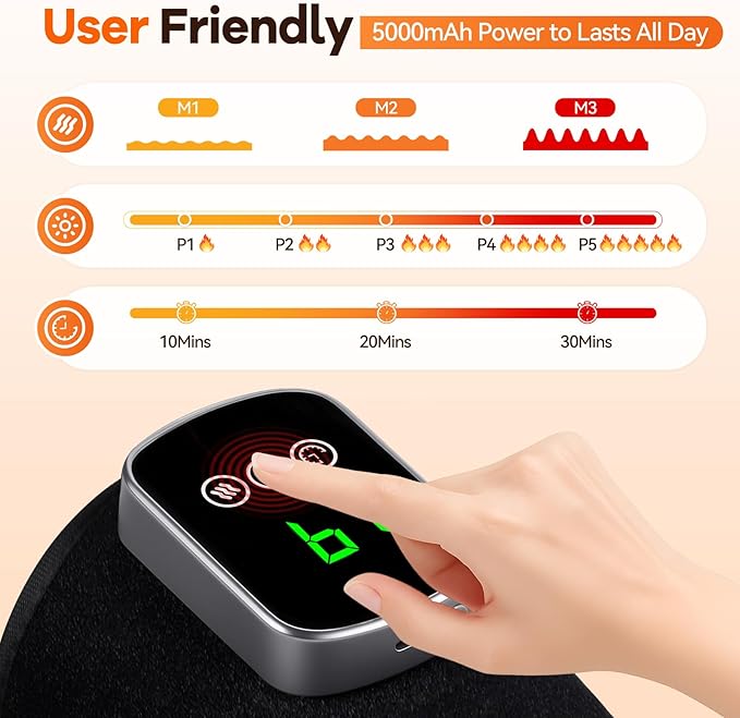 Red Light Therapy Knee Brace with Massage, 3 Vibration Knee Massager with 660nm 850nm Infrared Red Light, 5000mAh Cordless Electric Heated Knee Wrap for Knee Joint Elbow, Gift for Men Women