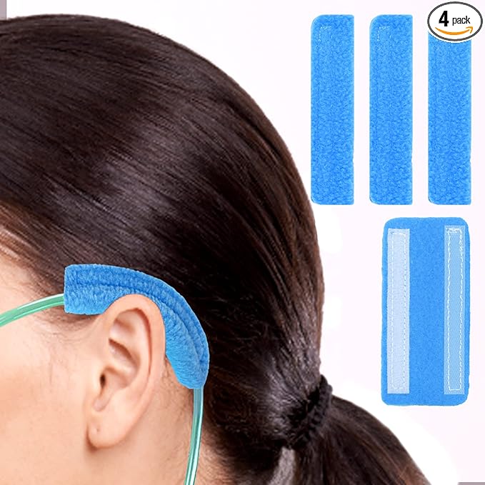 4 Pack Nasal Cannula Ear Cushions Oxygen Cannula Face Soft Cover for Oxygen Users to Help Relieve Ear Pain and Prevent Cheek Indentation Discomfort(Blue)
