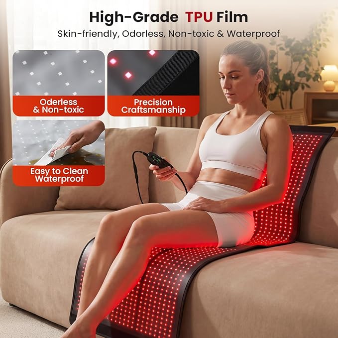 nalax Red-Light Therapy Mat for Body: 66.5''X31.5'' Foldable Infrared Red Light Therapy Pad with 90min Timer Setting - 660nm & 850nm Home Light Therapy for Neck Back Legs Knee Recovery with 1140 LEDs