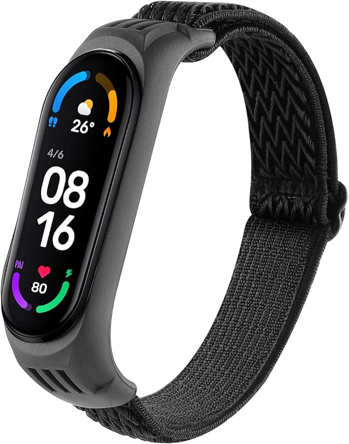Adjustable Elastic Nylon Straps Compatible with Xiaomi Mi Band 6/Xiaomi Mi Band 5/Xiaomi Mi Band 4/Xiaomi Mi Band 3, Soft Breathable Sport Replacement Wristband for Women Men (Black)