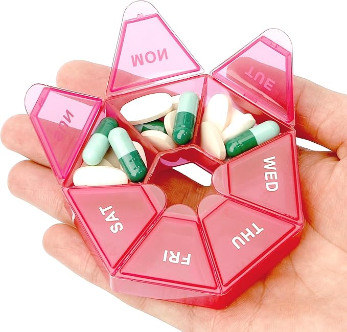 Weekly Medicine Pill Organizer for Travel (Red)