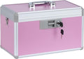 14" Medicine Lock Box, First Aid Safe Medication Storage Box,Aluminum Daily Medicine Cabinet,Key Medication Locking Storage Box for Family Use,14" x 7.9" x 8.7", Pink