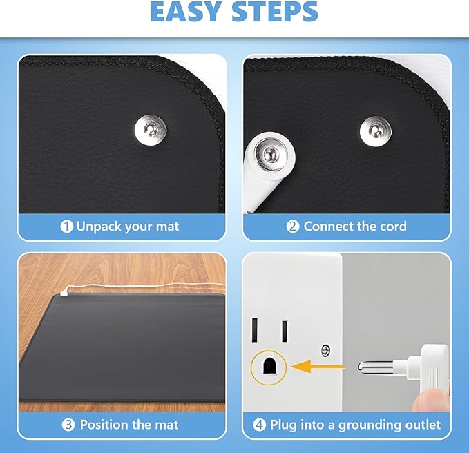 2Pack Grounding Mat for Feet,Earthing Mat Grounding Pad for Better Sleep and Stress Relief Conductive Mat for Magnetic Therapy with Grounding Cord for Natural Energy Balance(16"x24")