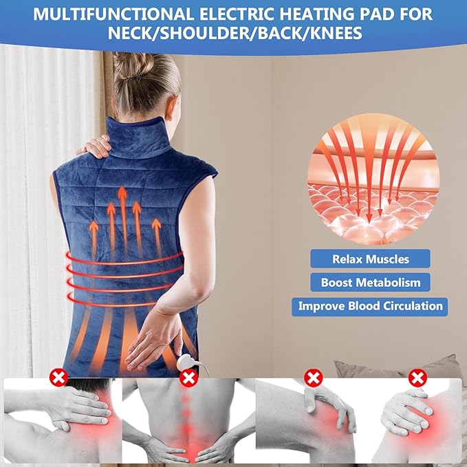 Heating Pad for Back Pain Relief, Eligible Weighted Electric Heating Pad, Heating Pad for Back Pain Relief, Auto Shut-Off, ETL Certified, Gifts for Women Men, 23.6" W X 35.4" L