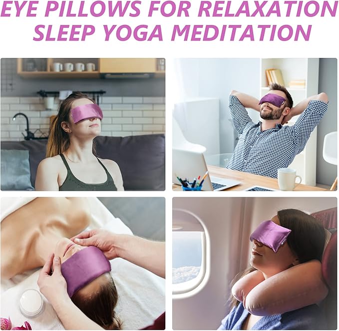 Lavender Eye Pillow for Relaxation, Yoga, Sleeping, Weighted Eye Mask Heated for Headache, Sinus, Dry Eyes Relief, Moist Heat Eye Compress, Meditation Accessories with Aromatherapy