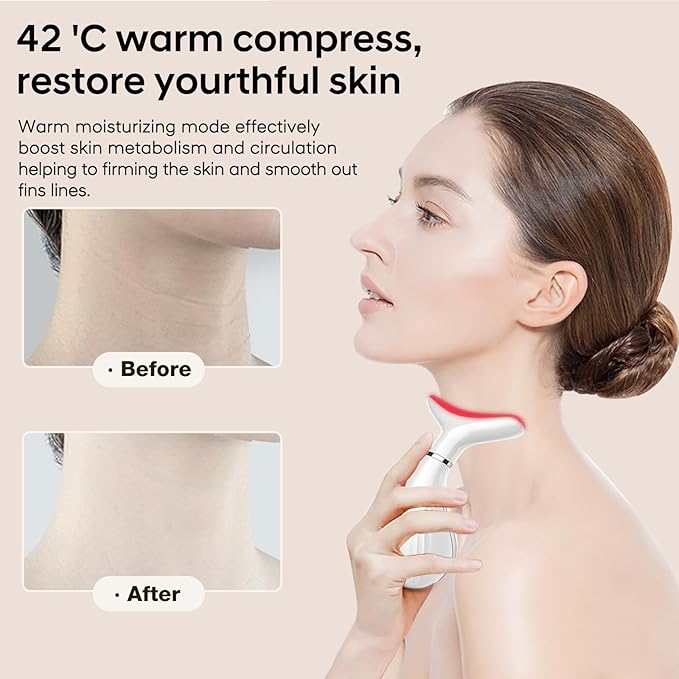 VIMINTO ® 3-in-1 Face Massager – Facial Massager Tool with Soothing Heat, Vibration, and Smart Touch – Red, Blue & Green Light Modes for Relaxation and Radiance – Compact & Portable - White