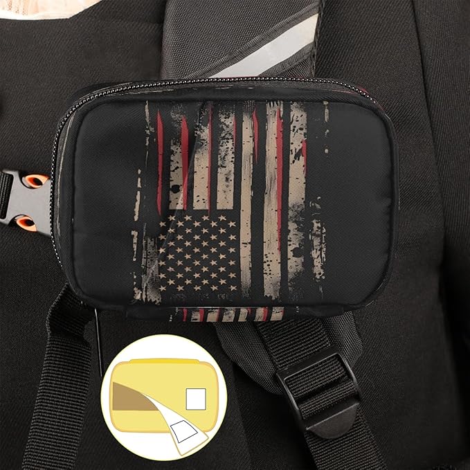Abstract USA Flag Stripes Travel Pill Organizer Box Weekly Portable Pill Case Daily Pills 7 Day Small Birth Control Pills Container Removable Compartments for Medicine Vitamins Fish Oil