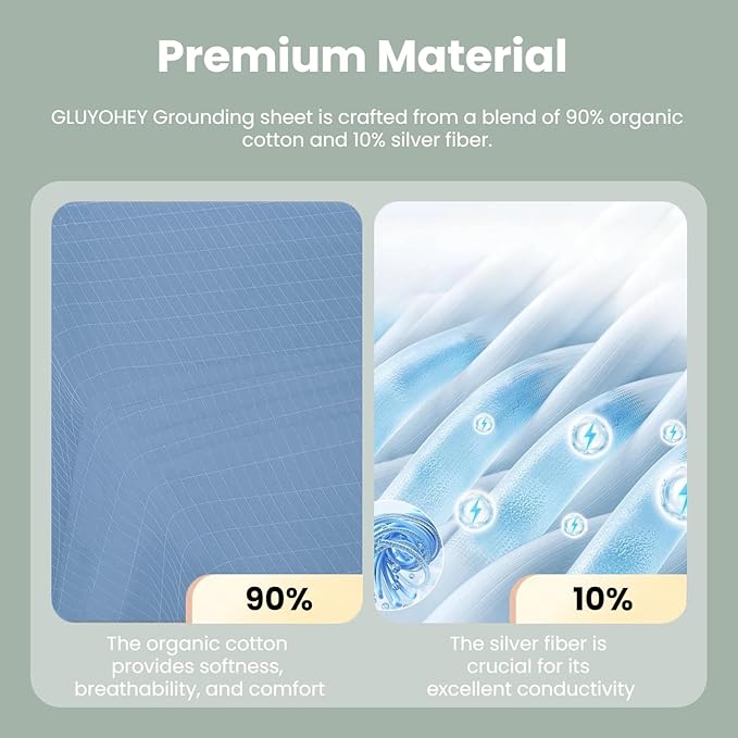 GLUYOHEY Grounding Flat Sheet King Size (105"x102") Conductive Silver Fiber Earthing Bed Sheets with Grounded Cord Reconnect with Earth’s Energy for Better Sleep and Enhanced Wellness, Light Blue