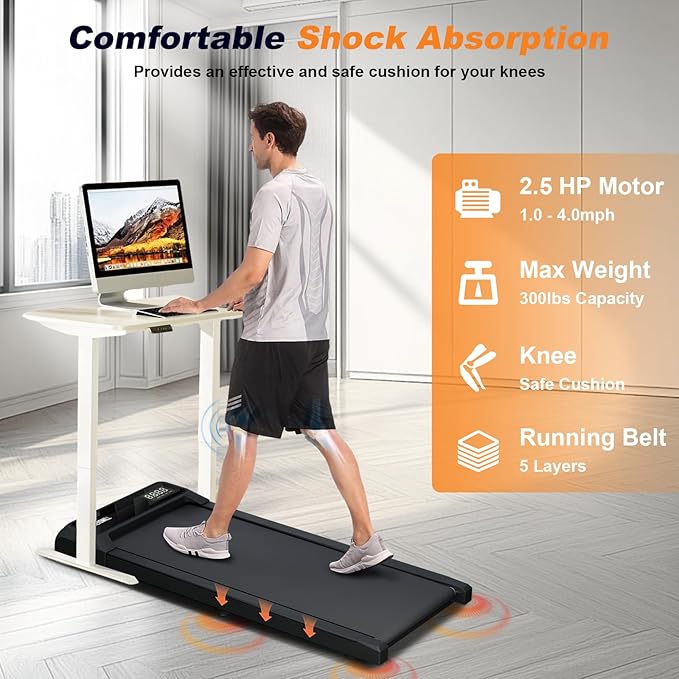Treadmill Walking Pad with Handle, Walking Pad with 0-10% Incline, 3-in-1 Portable Under Desk Treadmill for Home Office Use, Large Screen, Remote Control, Powerful Motor
