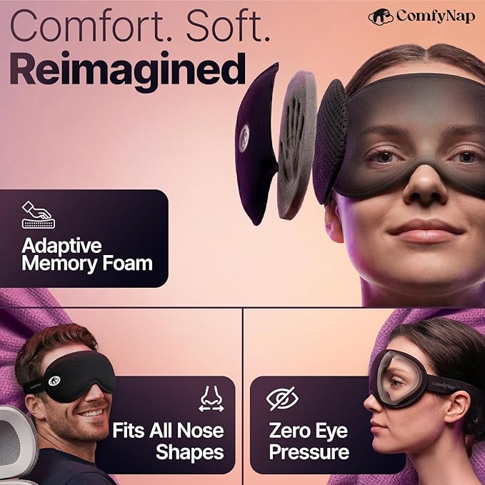 Eye Mask for Sleep with Ultimate Travel Case & Ear Plugs - DeepSpace™ Blackout Sleep Mask for Women Men, Side Sleeper Adjustable Eye Cover, Zero Eye Pressure, Memory Foam Eye Mask for Travel