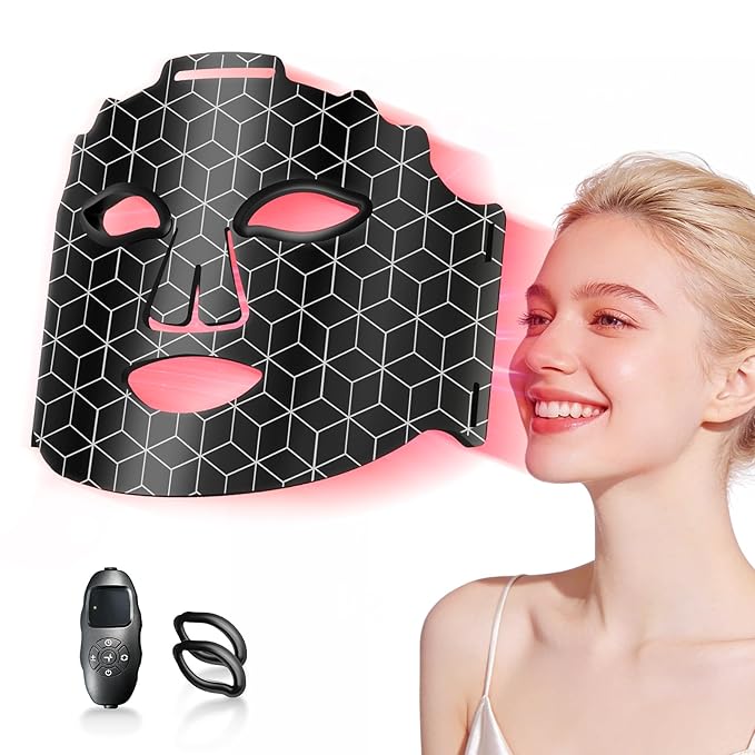 Red Light Therapy Mask for Face, 4 Modes Portable Led Face Mask Light Therapy with Remote, 180 LED Beads, Infrared Mask for Home Working Travel Yoga