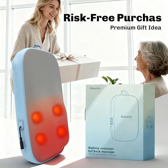 Solucky Back Massager for Pain Relief Deep Tissue, Back Massager with Heat, Deep Kneading Massage for Back, Adjustable Intensity & Dual Modes, Red Light Heating Therapy, 12V Corded for Home & Office