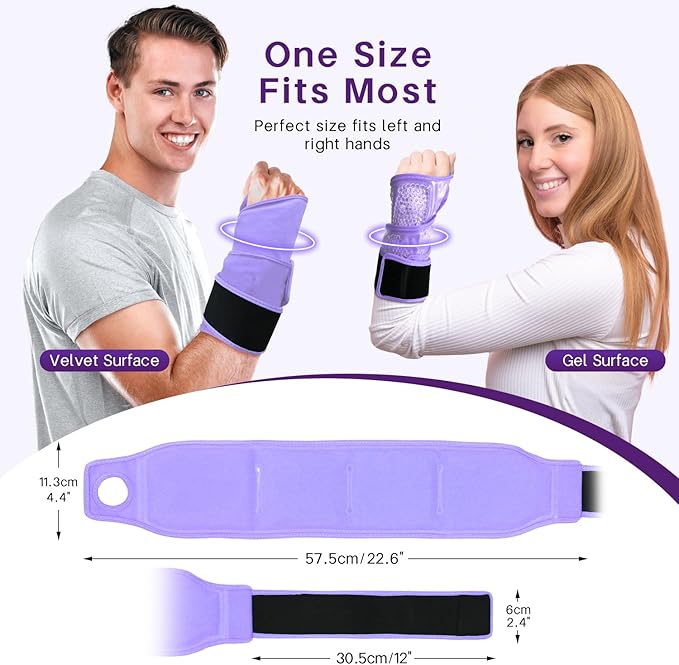 Wrist Ice Pack Wrap for Carpal Tunnel Relief, Gel Ice Packs for Injuries Reusable for Wrist Hand Foot Ankle Knee Leg Pain, Hot Cold Compress Therapy Bandage Surgery Recovery Gifts Men Women (Purple)